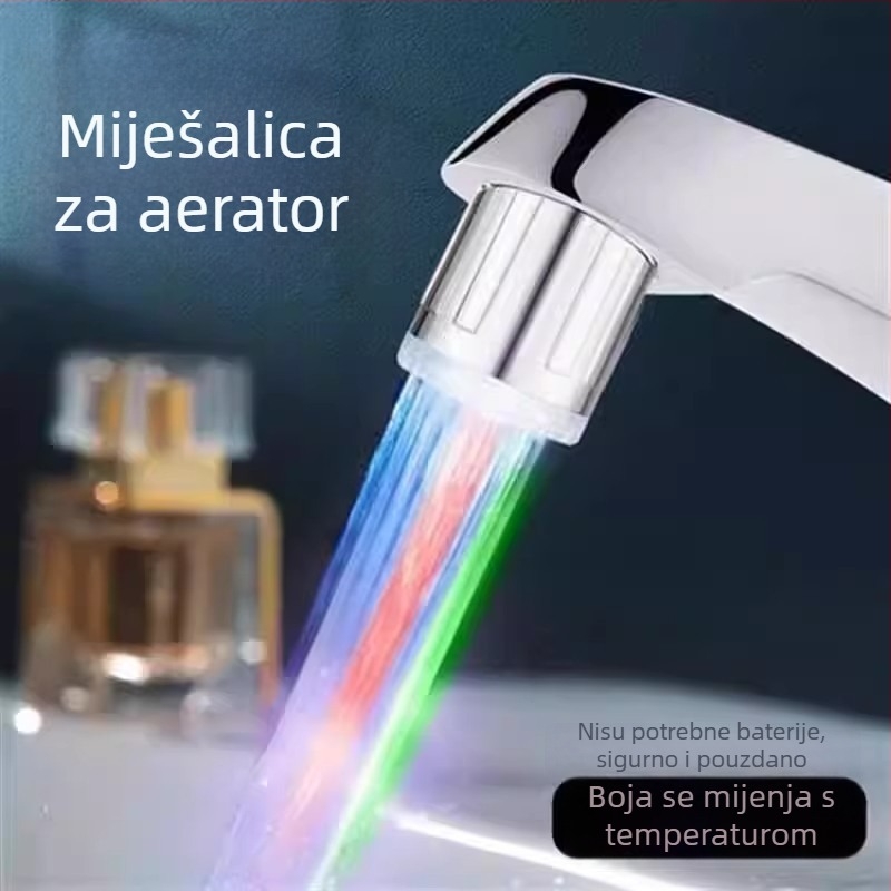 LED slavina s regulacijom temperature i promjenom boje za kućnu upotrebu, zaštićeni izlaz protiv prskanja za kuhinjski drez, pametna slavina tople i hladne vode