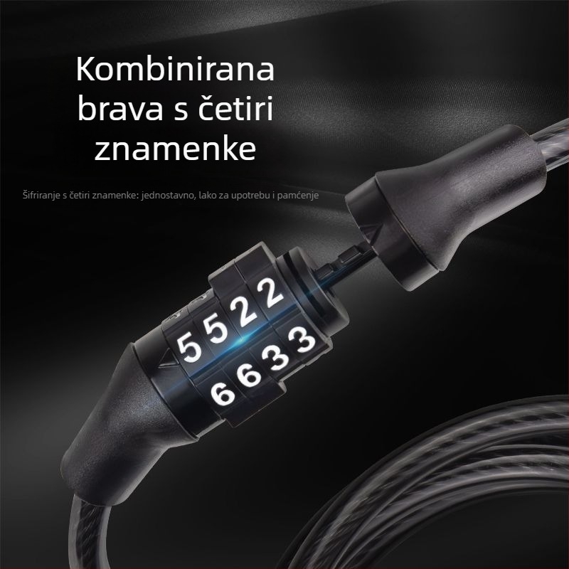 Katanac za bicikl s zaštitom lozinkom i čeličnim kabelom za planinske i električne bicikle