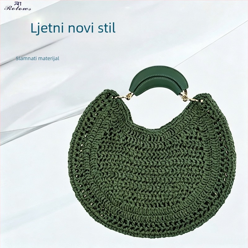 Ženska torbica od slame, ovalnog oblika, mekana, velika zapremina, gradski stil, proljeće 2026