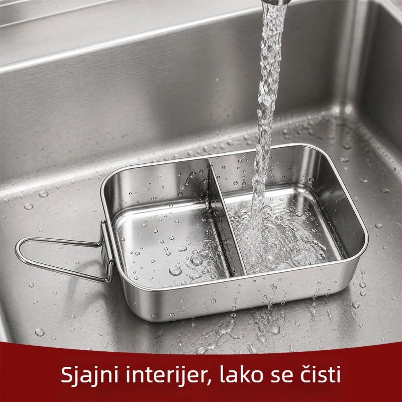 Kutija za ručak od 304 nerđajućeg čelika sa ručkom, sklopiva, prehrambene klase, višeslojna s poklopcem i odjeljcima, višestruka namjena