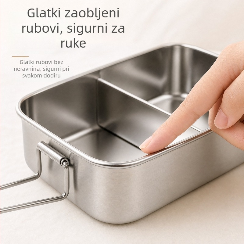 Kutija za ručak od 304 nerđajućeg čelika sa ručkom, sklopiva, prehrambene klase, višeslojna s poklopcem i odjeljcima, višestruka namjena