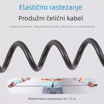 Prenosna brava s lozinkom za bicikl, čelični kabel, protiv krađe, mehanizam s oprugom, visoka elastičnost