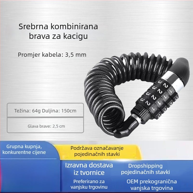 Prenosna brava s lozinkom za bicikl, čelični kabel, protiv krađe, mehanizam s oprugom, visoka elastičnost