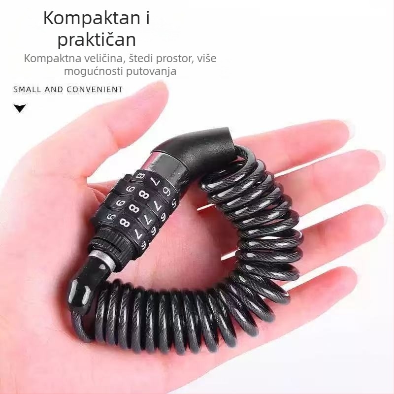Prenosna brava s lozinkom za bicikl, čelični kabel, protiv krađe, mehanizam s oprugom, visoka elastičnost
