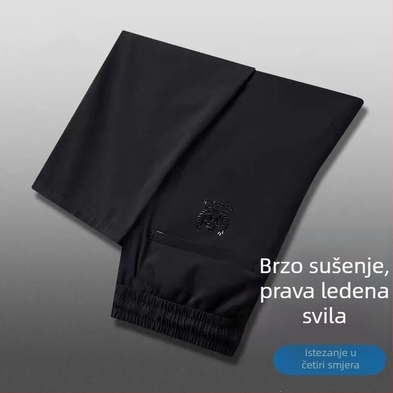 Visokokvalitetne muške hlače od ice silk, elastičan pojas, širok kroj, tanke sportske casual hlače za ljeto