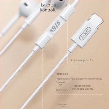 Type-C žične stereo slušalice s digitalnim čipom, kompatibilne s iPhone 15, model S915