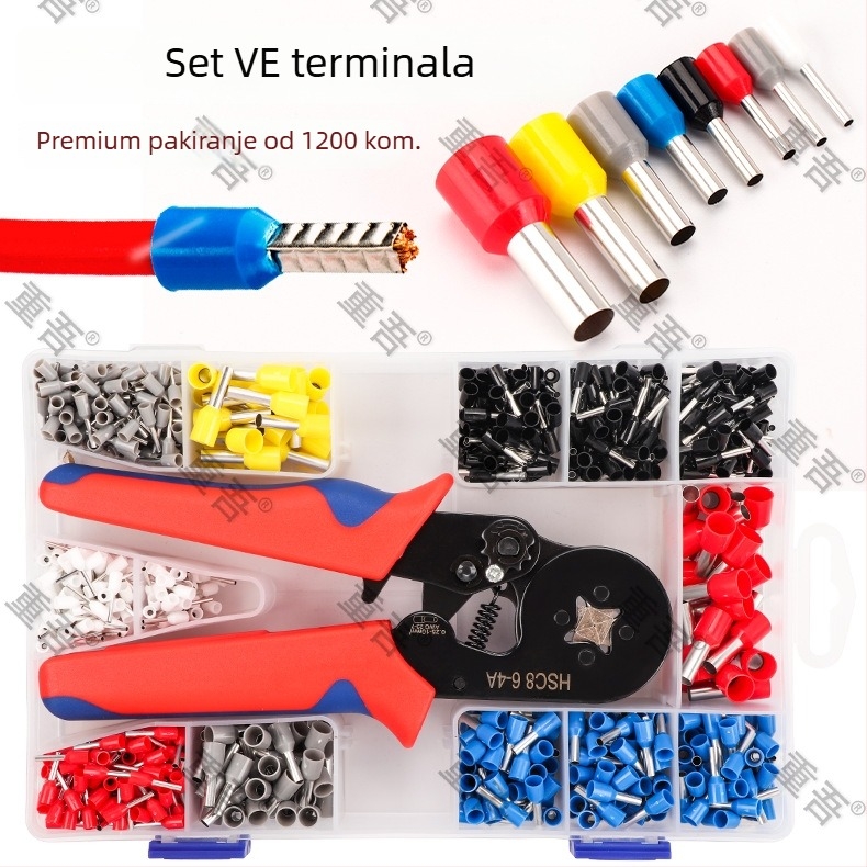VE set terminal blokova tipa cijevi, 1200 kom., u kutiji, pin-tip vodiči, završeci tipa E cijevi