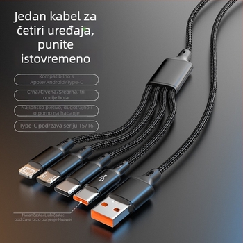 6A 4-u-1 pleteni kabel za punjenje za iPhone 16 i Huawei uređaje, USB-C/Micro USB/Mini USB brzo punjenje, duljina 1,2 m