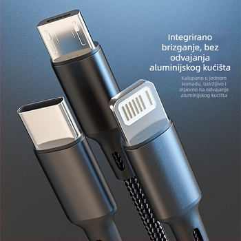 6A 4-u-1 pleteni kabel za punjenje za iPhone 16 i Huawei uređaje, USB-C/Micro USB/Mini USB brzo punjenje, duljina 1,2 m