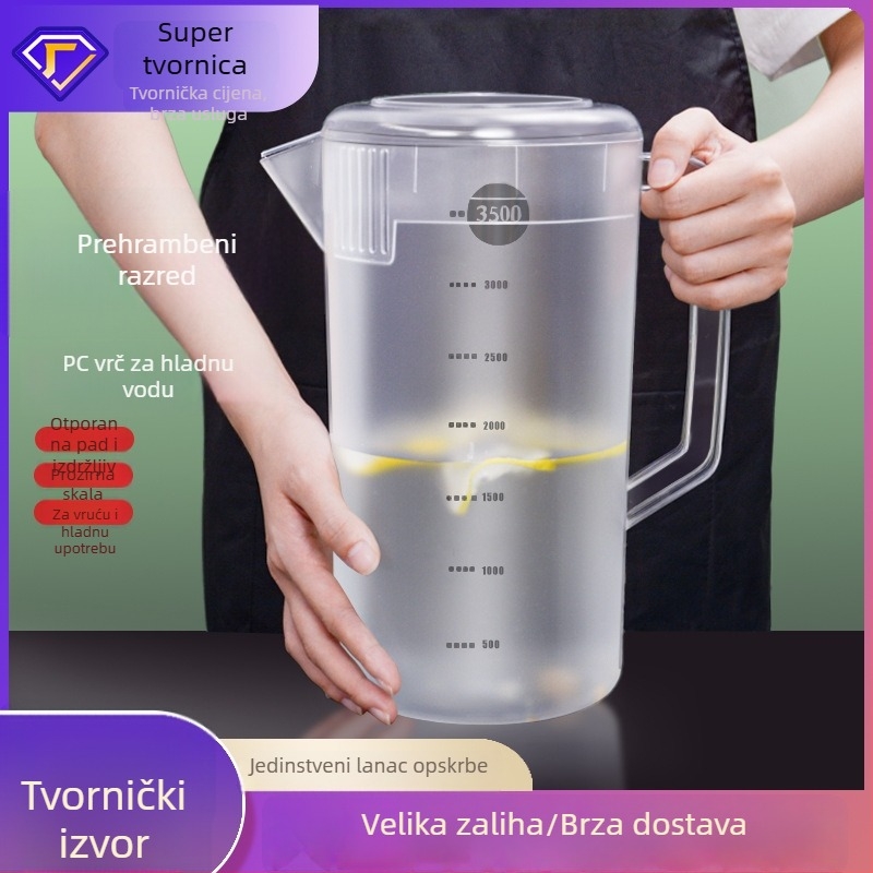 PC plastična posuda za hladnu vodu za dućan s mliječnim čajem, velike kapacitete, s poklopcem, otporna na visoke temperature, s mjernom skalom, za čaj i sok