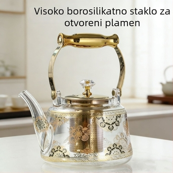Čajnik od borosilikatnog stakla s drškom, otporan na visoke temperature, pogodan za otvoreni plamen i pripremu čaja