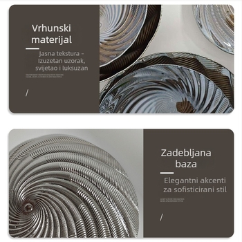Premium staklena zdjela za voće za dnevni boravak, velika okrugla posuda za slatkiše s tamnim spiralnim uzorkom