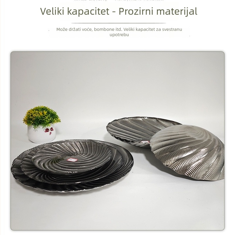 Premium staklena zdjela za voće za dnevni boravak, velika okrugla posuda za slatkiše s tamnim spiralnim uzorkom