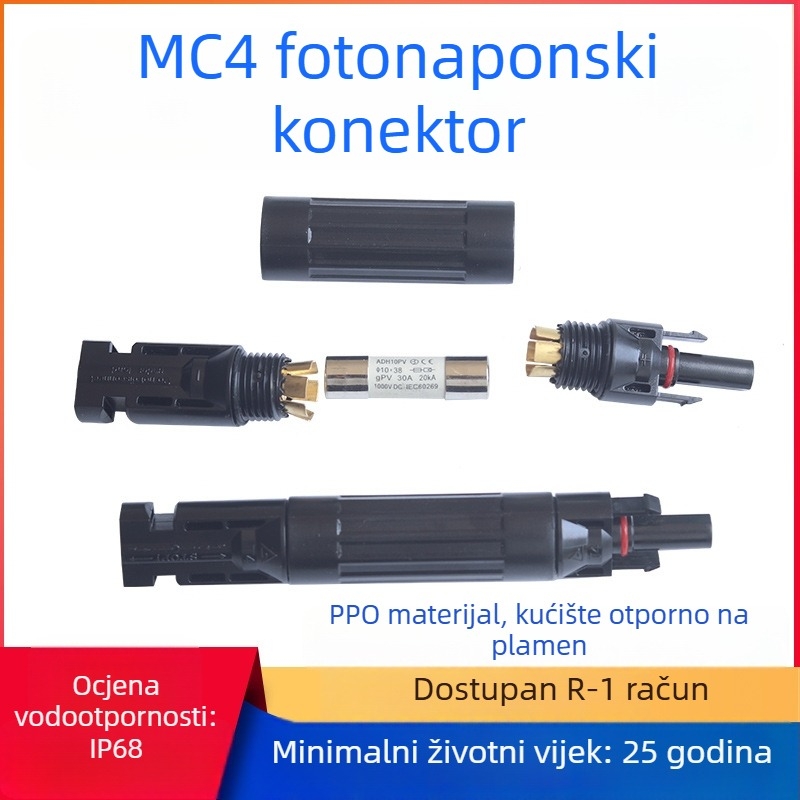 MC4 fotonaponski konektor s inline osiguračem 30A i cijevi osigurača