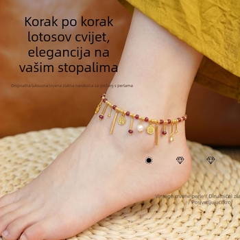 Zlatno ton bokalanci s crvenim cirkonima, perlama i plavim cirkonima — jedinstven dizajn, klasičan i moderan, pogodan za svakodnevno nošenje, poklon bliskoj prijateljici