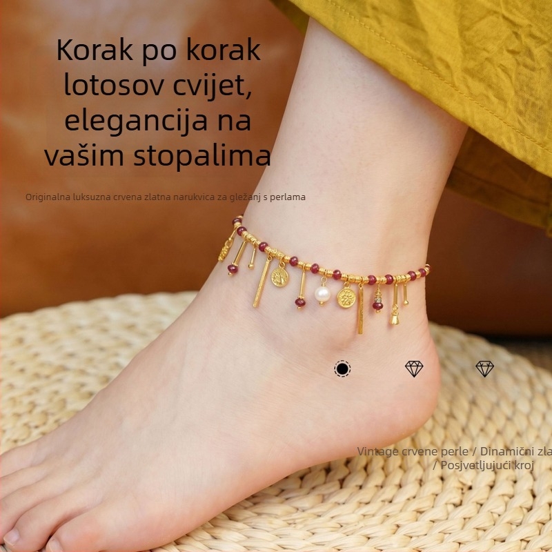 Zlatno ton bokalanci s crvenim cirkonima, perlama i plavim cirkonima — jedinstven dizajn, klasičan i moderan, pogodan za svakodnevno nošenje, poklon bliskoj prijateljici