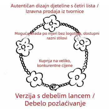 Ženski narukvica od 18K karneola, s četverolisnom djetelinom i cvijetom s pet latica, debeli minimalistički dizajn