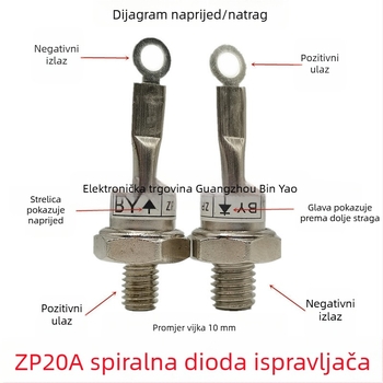 ZP20A 2CZ20A spiralni diodni ispravljač, silicij, 1000–1200V, naprijed i nazad