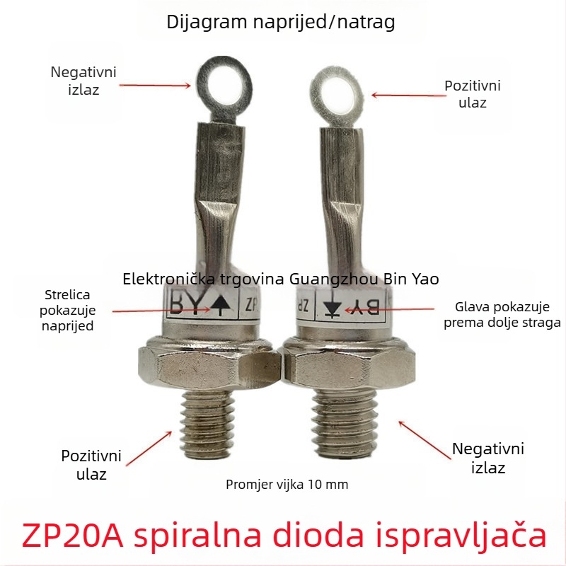 ZP20A 2CZ20A spiralni diodni ispravljač, silicij, 1000–1200V, naprijed i nazad