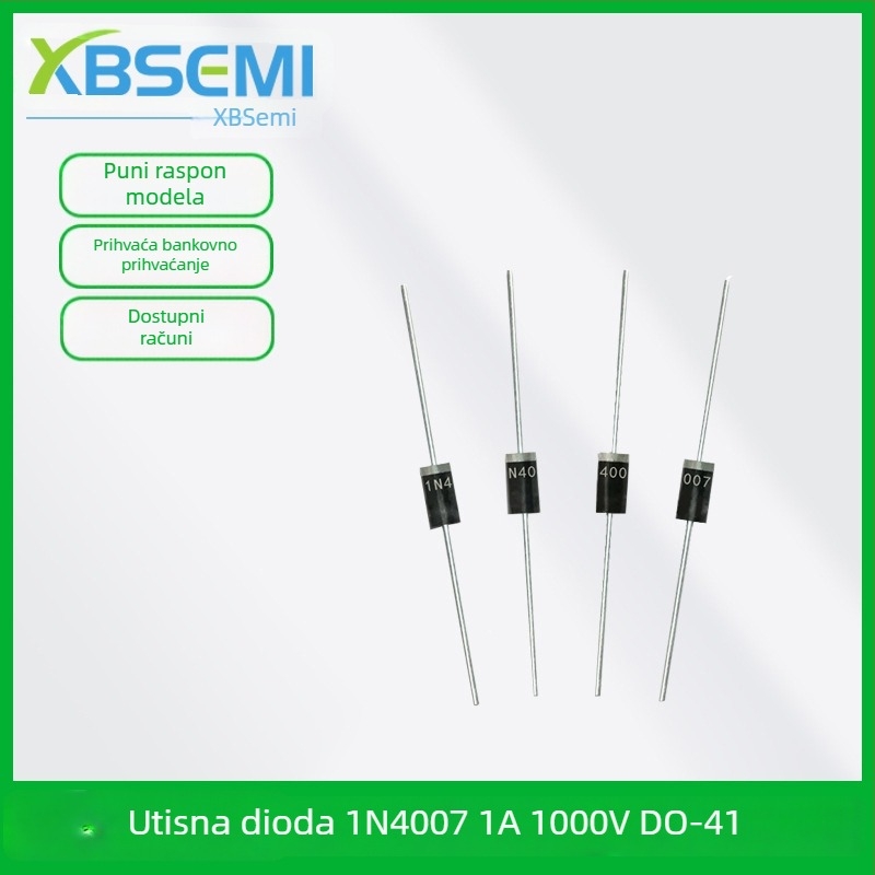 Dioda 1N4007, DO-41 kućište, osična ispravljačka dioda, silicij