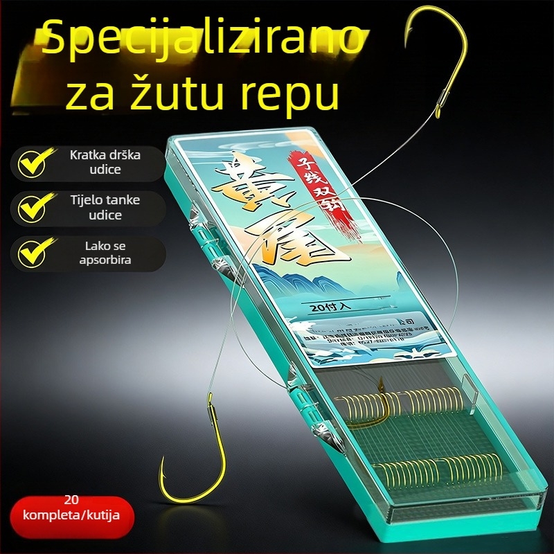 Set dvostrukih udica za podliniju, duljine 25 cm, žuto repna udica i crvene udice s bodljama