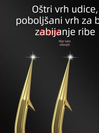 Zlatna udica s cijevnim tijelom za ribolov – s bodljama i bez bodlji, duga drška, mala veličina
