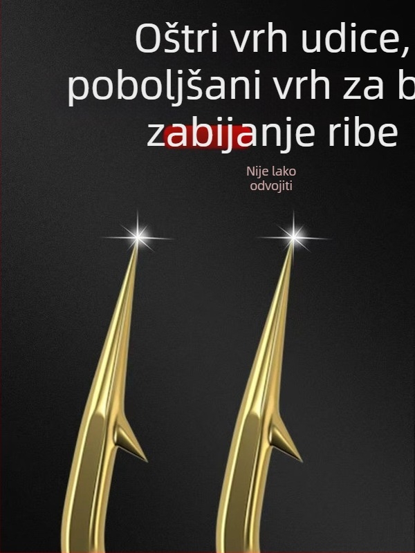 Zlatna udica s cijevnim tijelom za ribolov – s bodljama i bez bodlji, duga drška, mala veličina