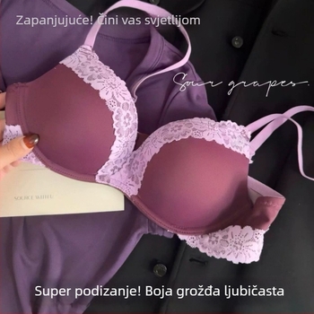 Dantelani ženski grudnjak, grozdasto ljubičaste boje, francuskog stila, seksi, ističe mali bust, Push-Up, bežični, mekana podrška