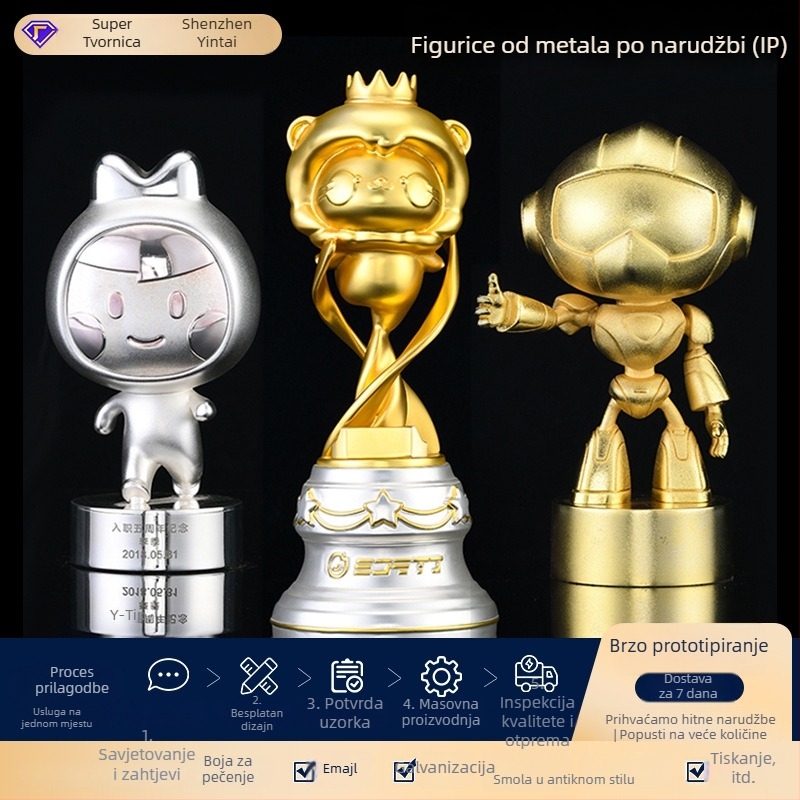 Prilagođena mesingana stolna figurica – Cartoon IP lik, 1:1 skala, arhitektonski model, suvenir