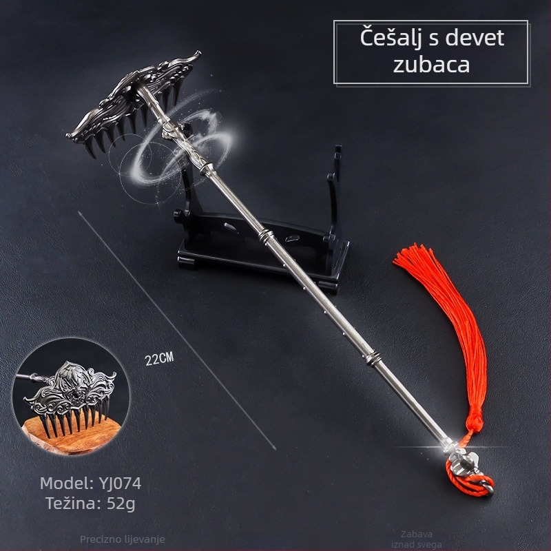 22 cm metalni model oružja s devet zuba – dekorativni privjesak za ključeve