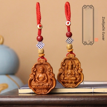 Privjesak za ključeve od drva breskve sa zaštitnikom zodijaka, Bodhisattva Samantabhadra i amulet Buddhe za Godinu zmaja