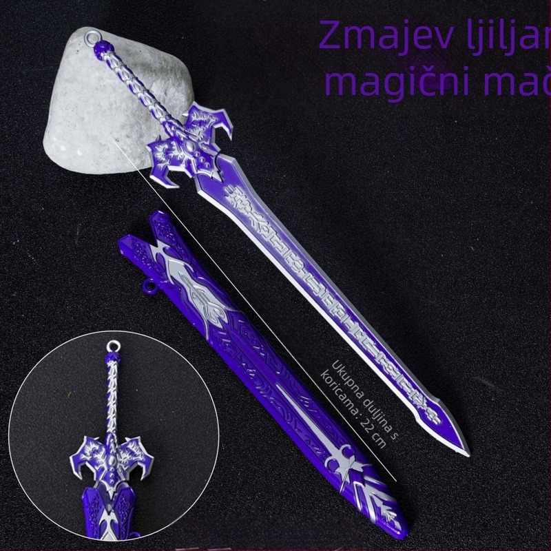 Longwei magični mač, 22 cm – ornament od legure, inspiriran animeom God and Demon Sword
