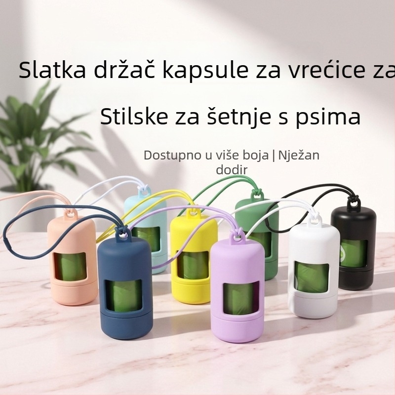 Dispenser kapsule za vrećice za otpad kućnih ljubimaca, s naramenicom i okretivim poklopcem