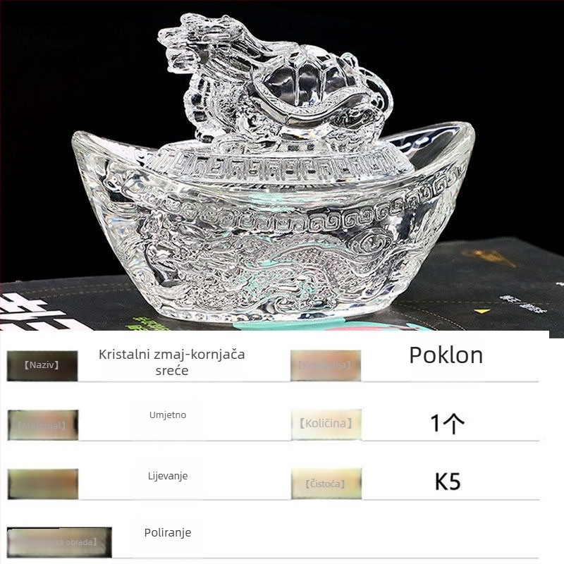 Dragonska kornjača za bogatstvo, žuto kristalno staklo, ukrasna posuda za blago