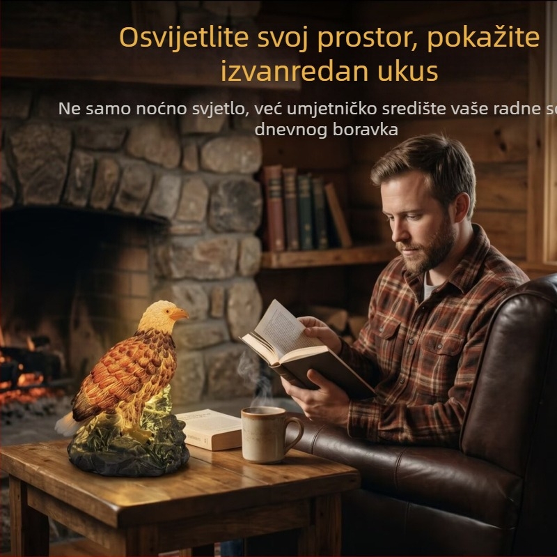 Figurica od smole s noćnim svjetlom, planinski orao u sjedećem položaju, vrtna i dvorišna dekoracija