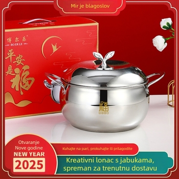 Lonac za juhu u kineskom stilu, debeli zid od nehrđajućeg čelika 201, otporan na ljepenje, lonac za mlijeko i juhu, parni lonac, kompatibilan s indukcijom, poklon
