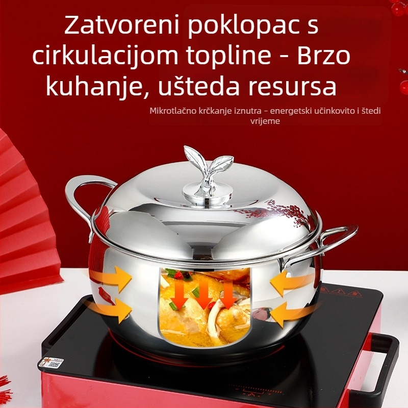 Lonac za juhu u kineskom stilu, debeli zid od nehrđajućeg čelika 201, otporan na ljepenje, lonac za mlijeko i juhu, parni lonac, kompatibilan s indukcijom, poklon