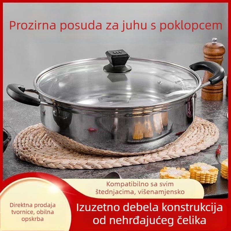 Debela posuda od nehrđajućeg čelika za juhu za indukciju i plin, s košarom za paru i dva držača, kompaktna kućna posuda za kuhanje