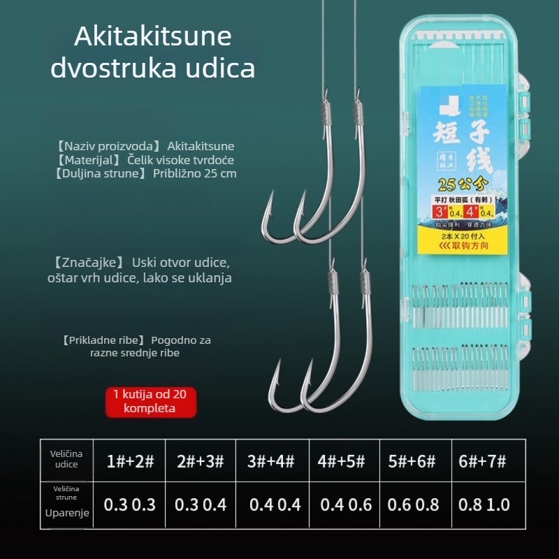 25 cm divlji ribolov – kratka linija s dvostrukim kukicama, unaprijed vezani karpe kukice sa zlatnim omotačem