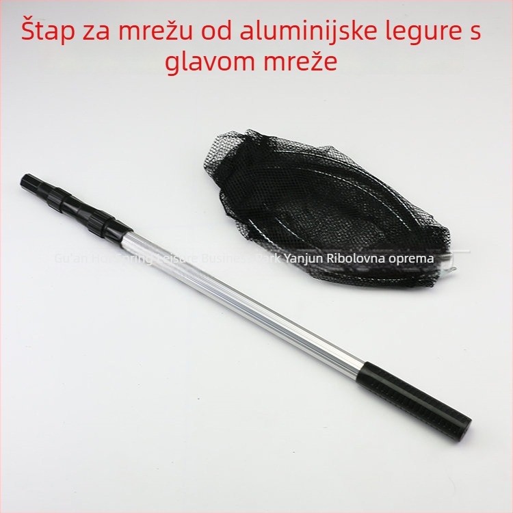 Aluminijski štap za mrežu od aluminijske legure, duljine 2,1 m, teleskopski s čeličnim vrhom, ribolovni dodatak