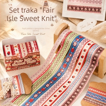 Yuxian set washi traka za DIY: višescena dekoracija, tema pletene teksture Fair Isle, dnevnik