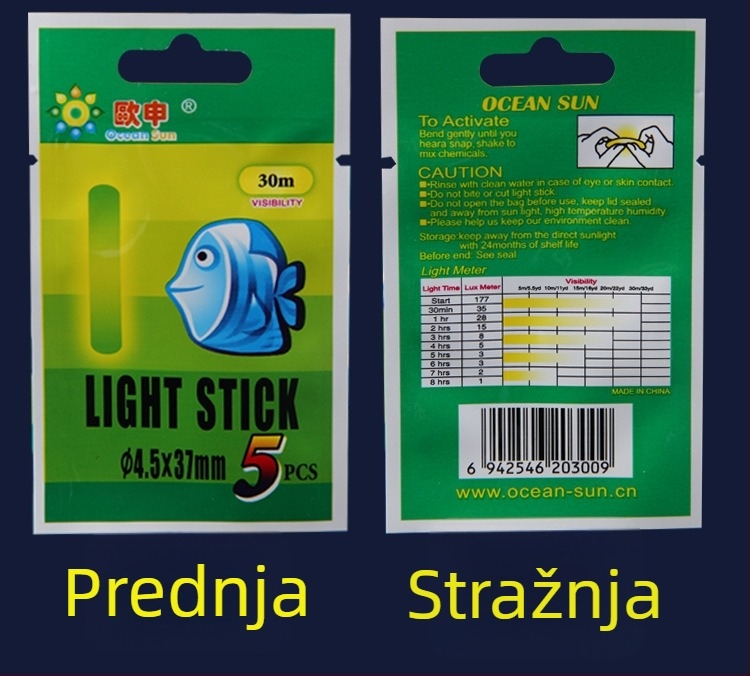 Oshin Plava Riba — Set od 5 svjetlećih štapića za ribolov