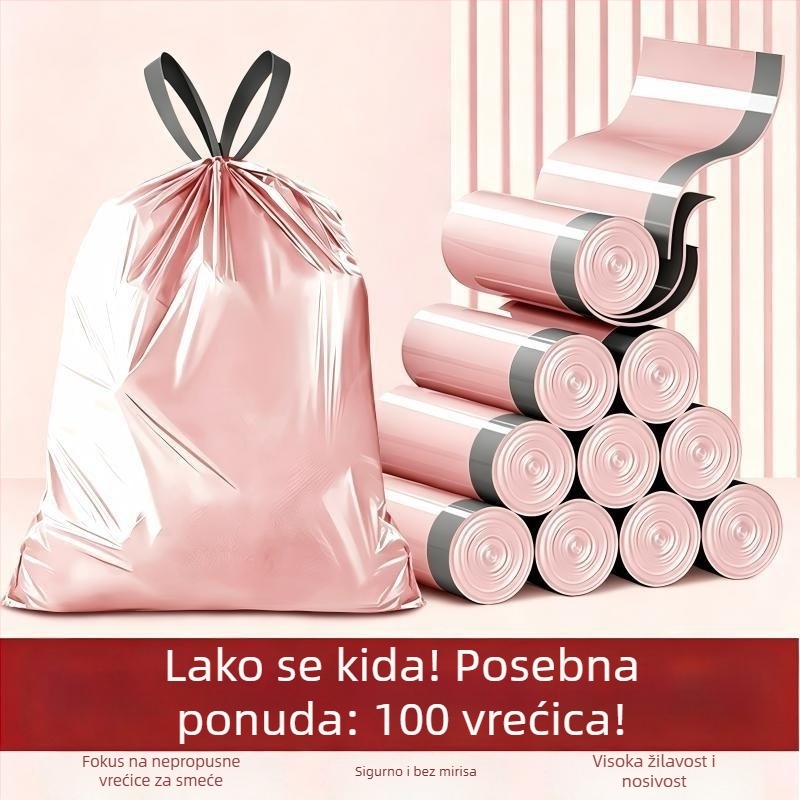 50 velikih vrećica za smeće s vrpcom za kućnu upotrebu, debele, otporne na kidanje, extra debele za dom i kupaonicu