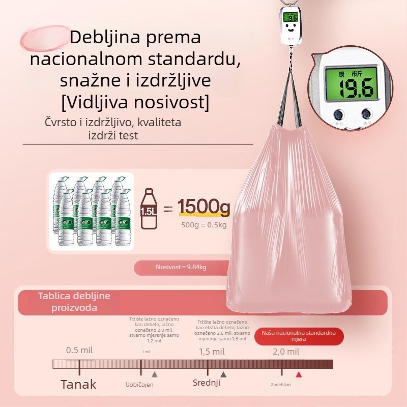 50 velikih vrećica za smeće s vrpcom za kućnu upotrebu, debele, otporne na kidanje, extra debele za dom i kupaonicu