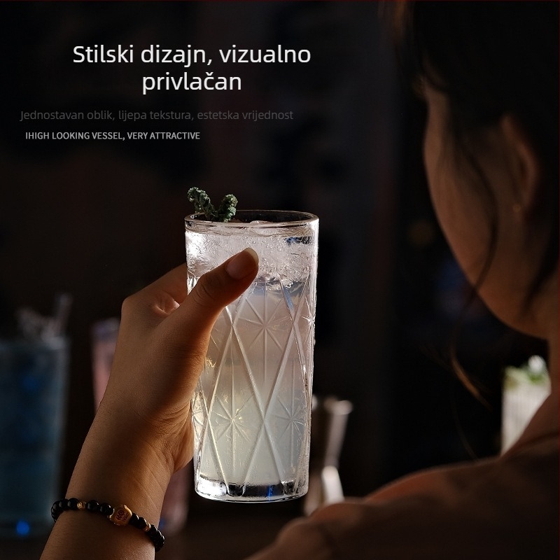 Collins čaša u japanskom stilu, ravna, debela, čaša za koktele, za bar, čaša za duga pića i hladna pića, s kreativnom graviranom dekoracijom, čaša za miješanje