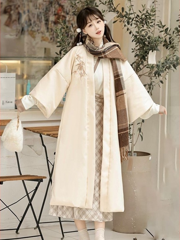 Ženski Hanfu u stilu Song dinastije, duga haljina s prednjim zatvaranjem, podstavljena vunena tkanina, suknja s konjskim licem, jesen-zima set
