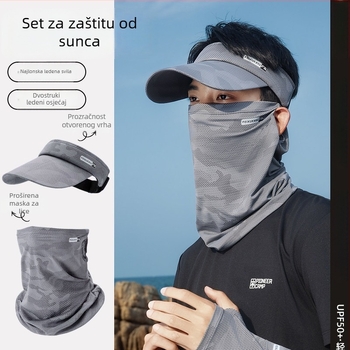 Maska za zaštitu od sunca za biciklizam, muška UV zaštitna kapa, UV rukavi, integrirana sunčana kapa, trodijelni set za ribolov