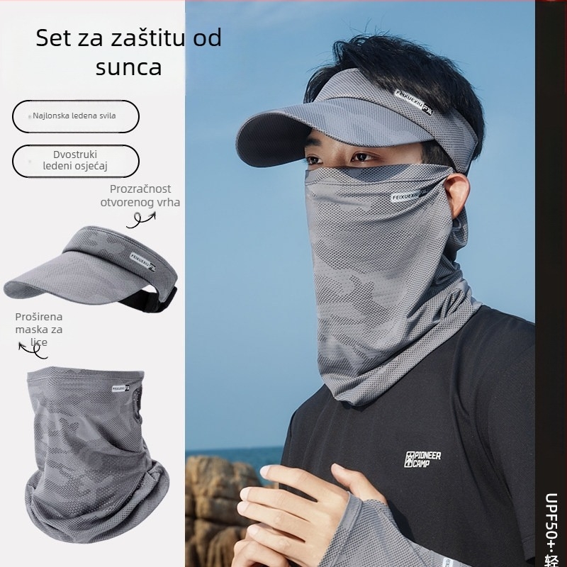 Maska za zaštitu od sunca za biciklizam, muška UV zaštitna kapa, UV rukavi, integrirana sunčana kapa, trodijelni set za ribolov