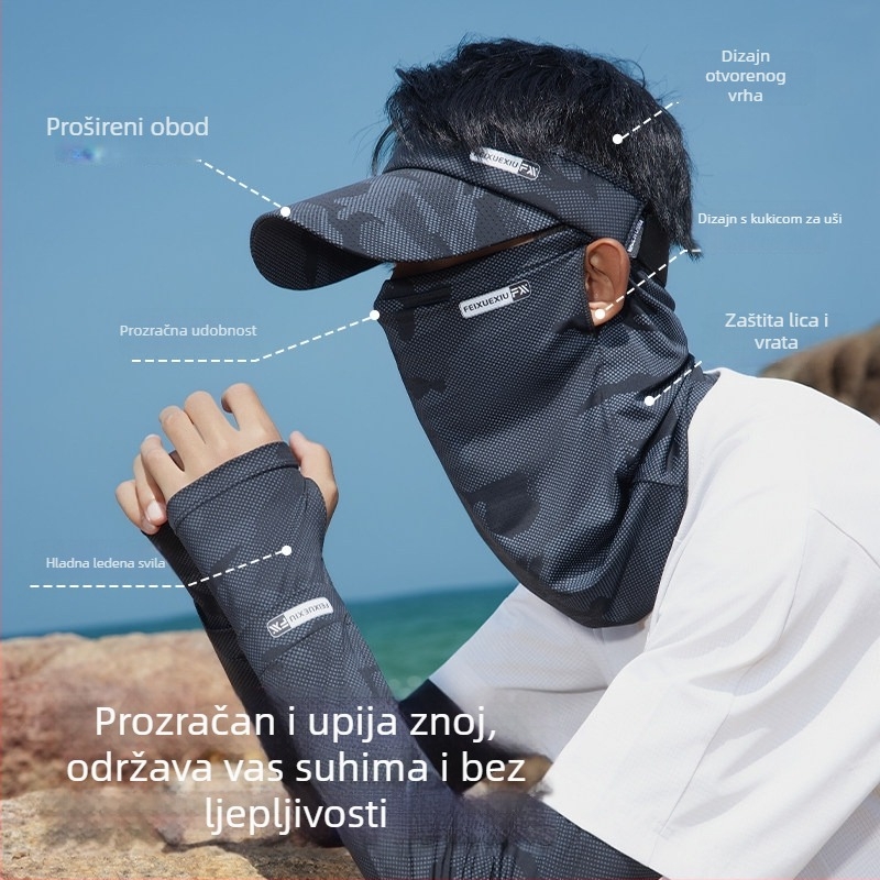 Maska za zaštitu od sunca za biciklizam, muška UV zaštitna kapa, UV rukavi, integrirana sunčana kapa, trodijelni set za ribolov