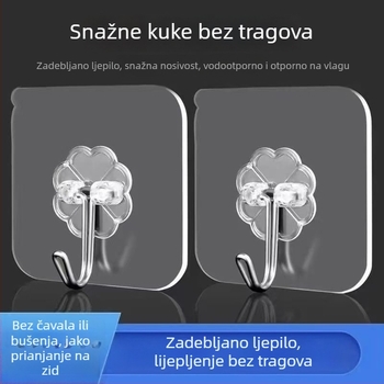 Kuhinjski držači za skladištenje s prozirnim ljepljivim kukicama za zid ili vrata, bez bušenja, nosivost do 1 kg
